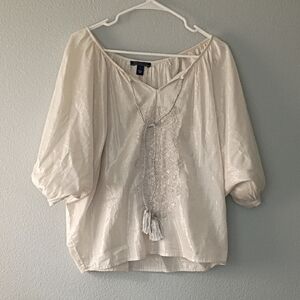 Bandolino Off-White Blouse with Tassel Accents